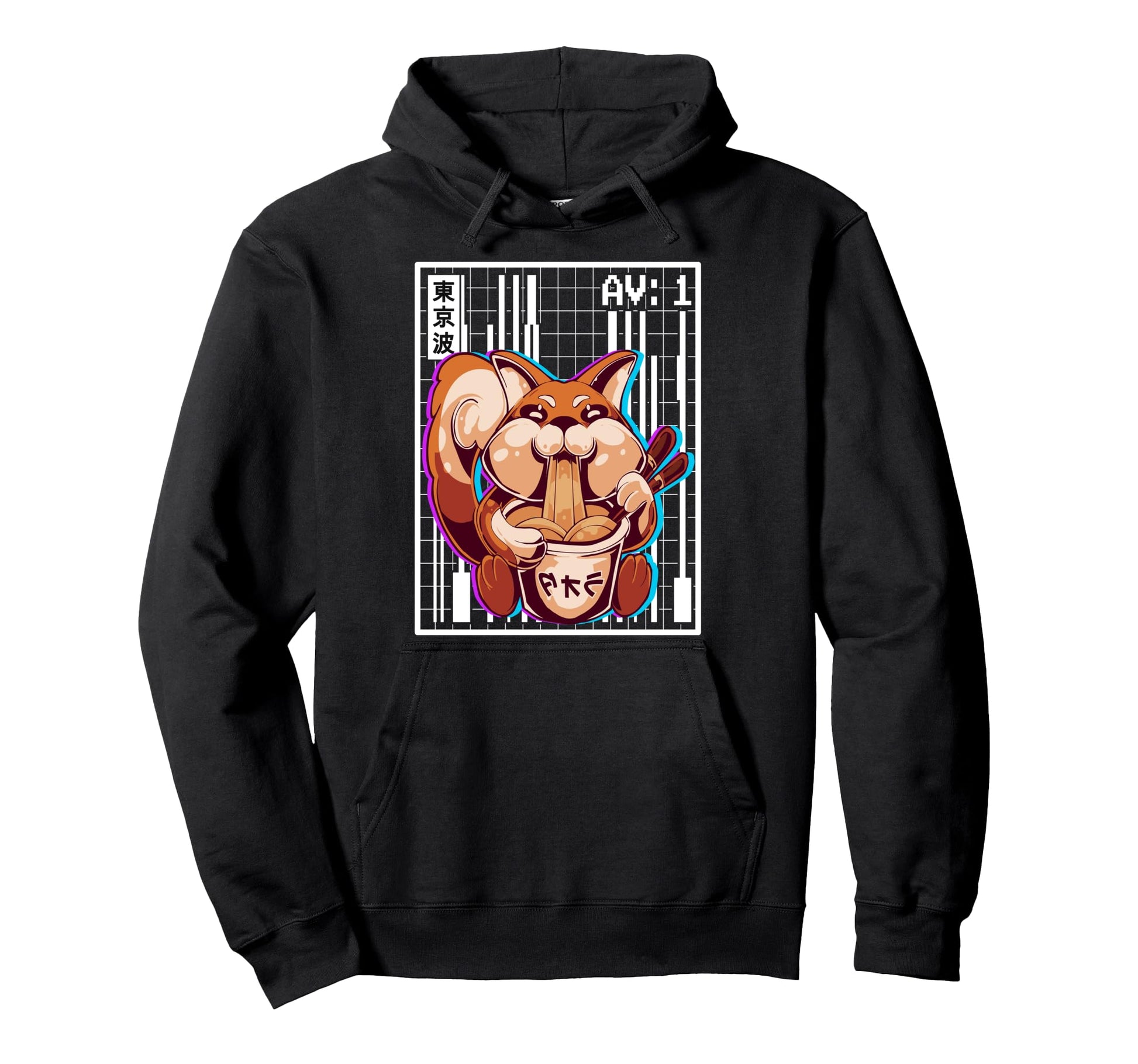 Weirdcore Fox Ramen Grid Vaporwave Hoodie - Aesthetic Graphic for Adults - T-Shirt, Sweatshirt, Hoodie