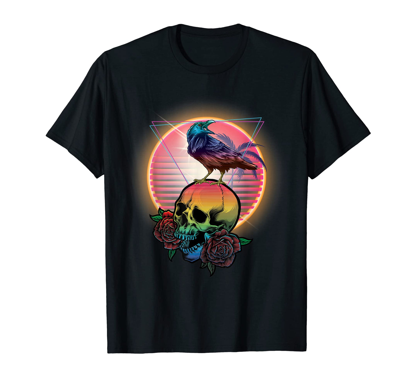 Vaporwave Skull And Crow Aesthetic T-Shirt - Minimalist Print Men Women - T-Shirt, Sweatshirt, Hoodie