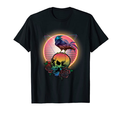 Vaporwave Skull And Crow Aesthetic T-Shirt - Minimalist Print Men Women - T-Shirt, Sweatshirt, Hoodie