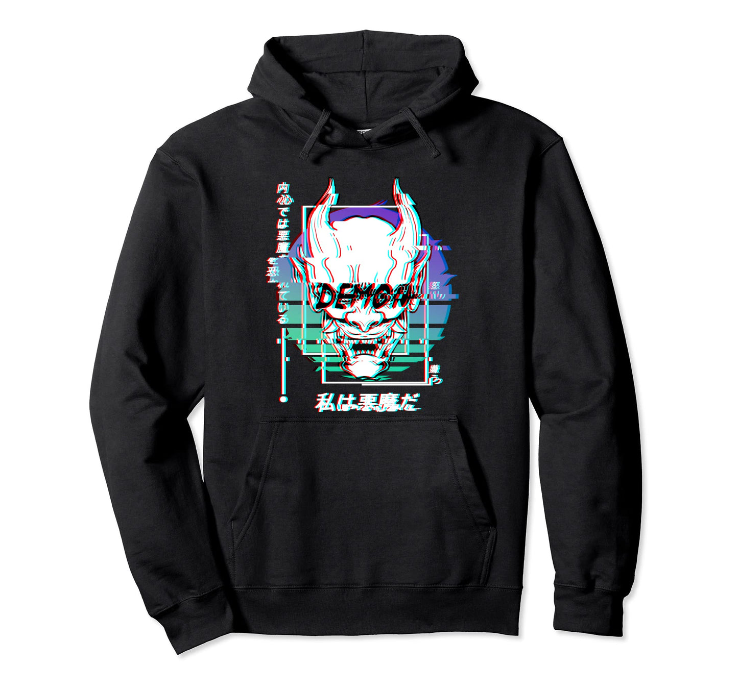 Vaporwave Oni Mask Japanese Demon Hoodie - Streetwear Style for Adults - T-Shirt, Sweatshirt, Hoodie