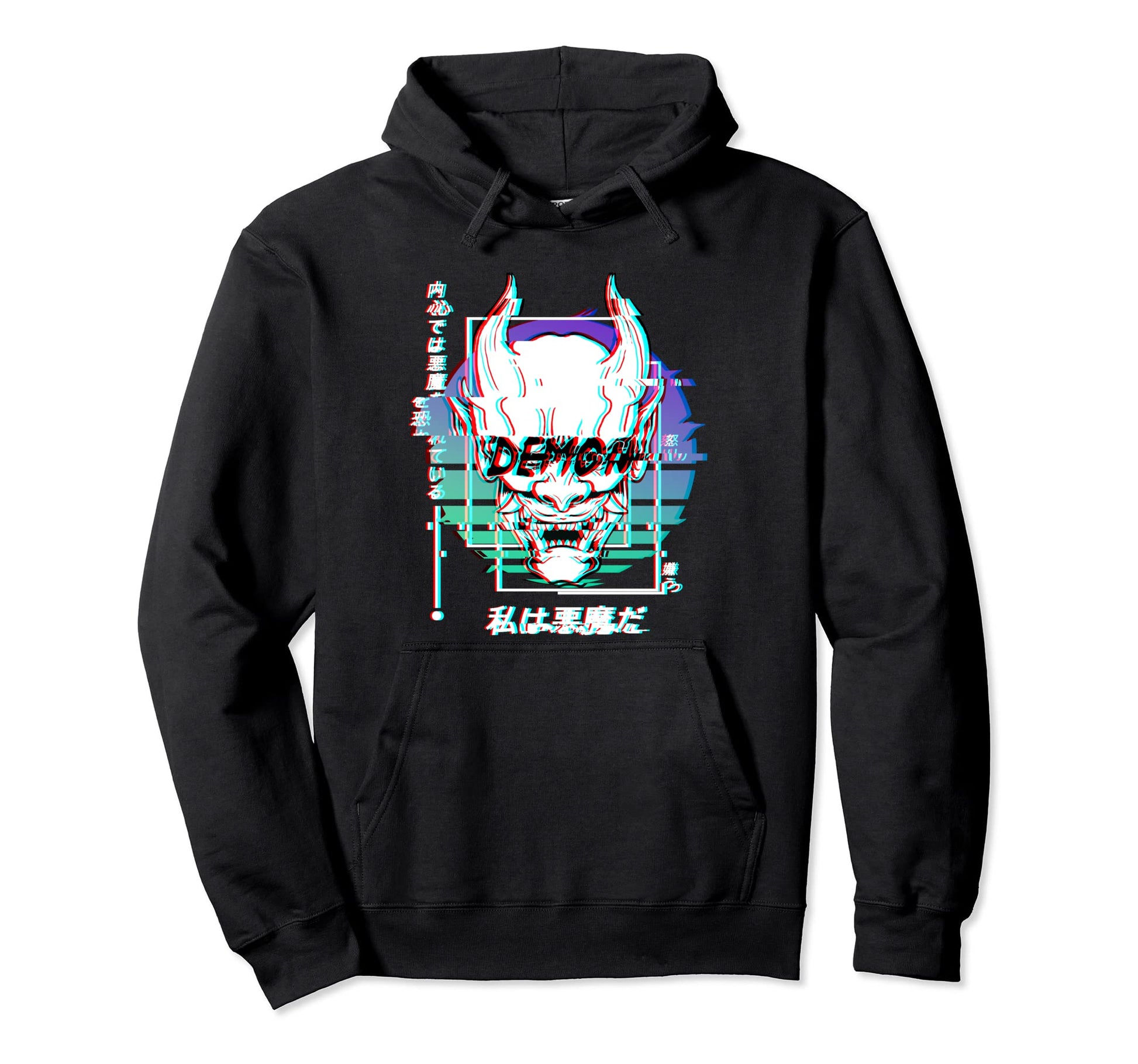 Vaporwave Oni Mask Japanese Demon Hoodie - Streetwear Style for Adults - T-Shirt, Sweatshirt, Hoodie