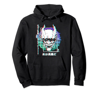 Vaporwave Oni Mask Japanese Demon Hoodie - Streetwear Style for Adults - T-Shirt, Sweatshirt, Hoodie