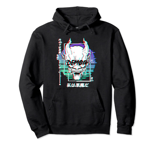 Vaporwave Oni Mask Japanese Demon Hoodie - Streetwear Style for Adults - T-Shirt, Sweatshirt, Hoodie