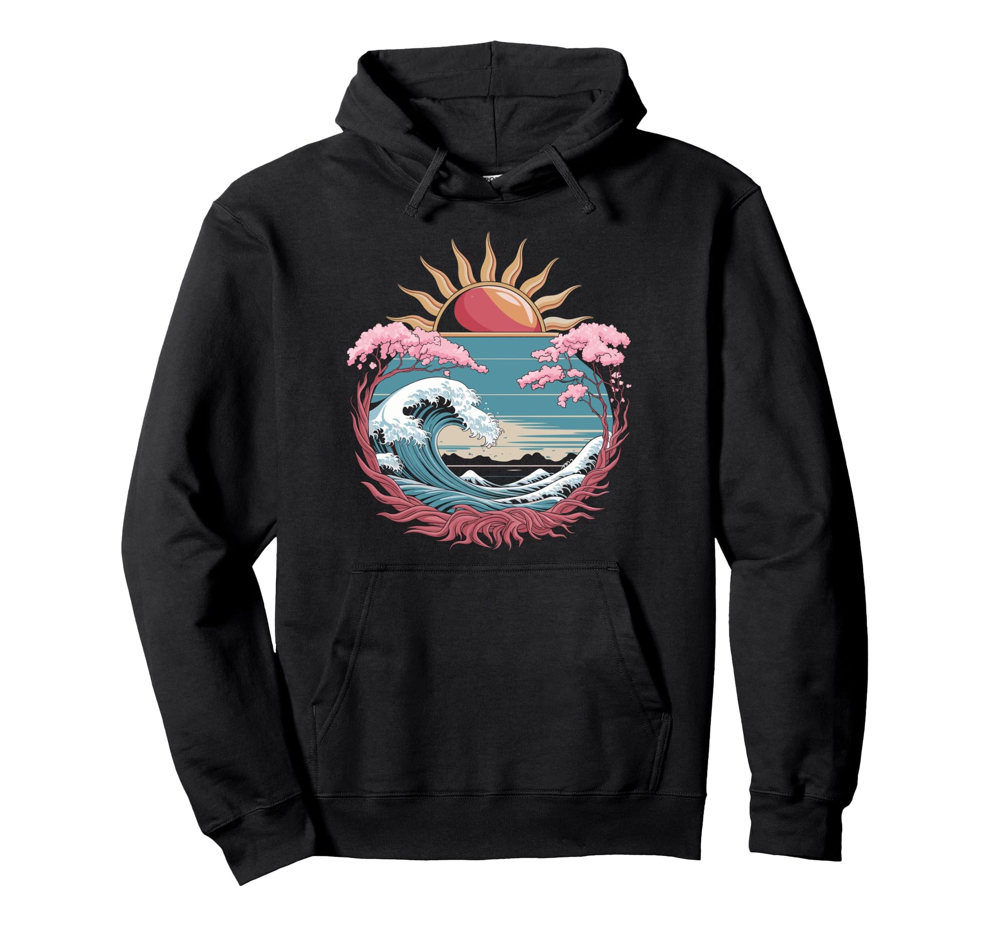 Big Wave Vaporwave Aesthetic 80S Anime Hoodie - Custom Art Print Men Women - T-Shirt, Sweatshirt, Hoodie