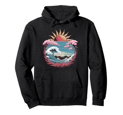 Big Wave Vaporwave Aesthetic 80S Anime Hoodie - Custom Art Print Men Women - T-Shirt, Sweatshirt, Hoodie