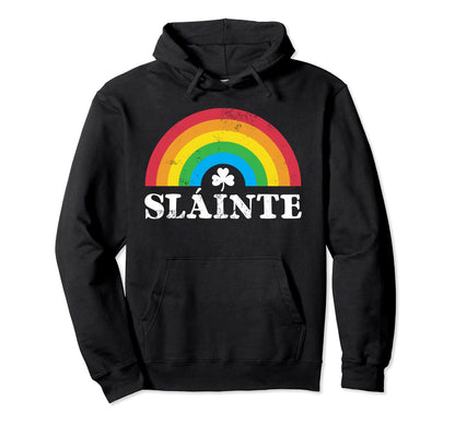 Slainte 80S 70S Rainbow Irish St Patricks Day Hoodie - Graphic Print Unisex - T-Shirt, Sweatshirt, Hoodie