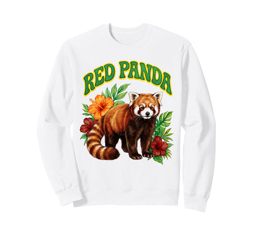 Red Panda Groovy Floral Watercolor Sweatshirt - Custom Art Print Unisex - T-Shirt, Sweatshirt, Hoodie