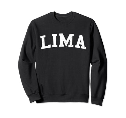 Lima Oh Distressed White Varsity Sweatshirt - Novelty Apparel Unisex - T-Shirt, Sweatshirt, Hoodie