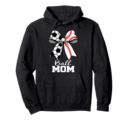 Ball Mom Soccer Baseball Mom Coquette Bow Hoodie - Custom Art Print Unisex - T-Shirt, Sweatshirt, Hoodie