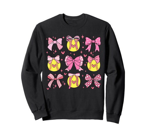 Softball Coquette Bow Softball Mama Sweatshirt - Unique Graphic Men Women - T-Shirt, Sweatshirt, Hoodie