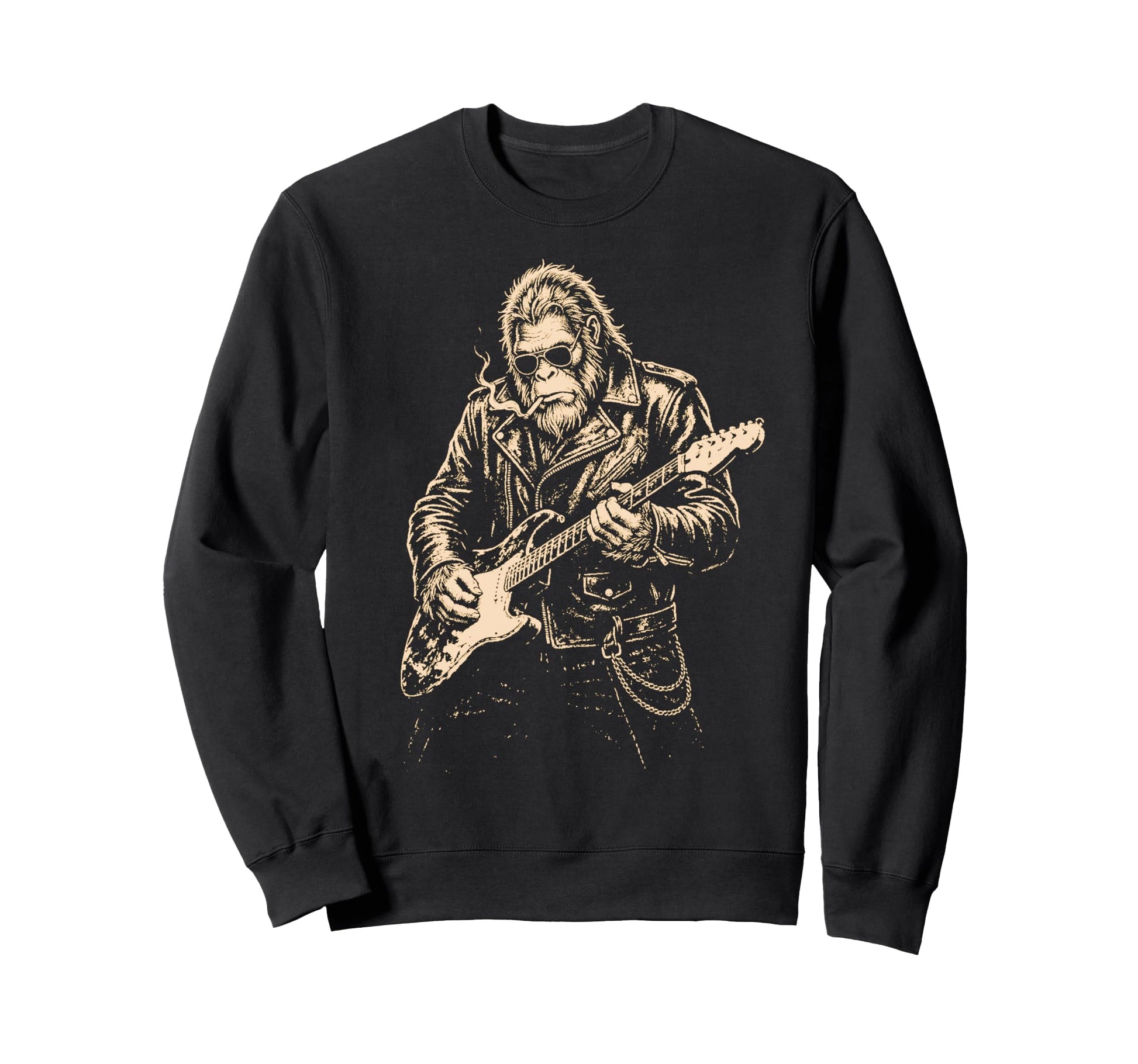 Sasquatch Funny Ape Playing Guitar Sweatshirt - Casual Everyday Wear Unisex - T-Shirt, Sweatshirt, Hoodie