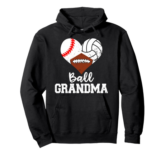 Ball Grandma Heart Baseball Volleyball Hoodie - Unique Graphic for Adults - T-Shirt, Sweatshirt, Hoodie