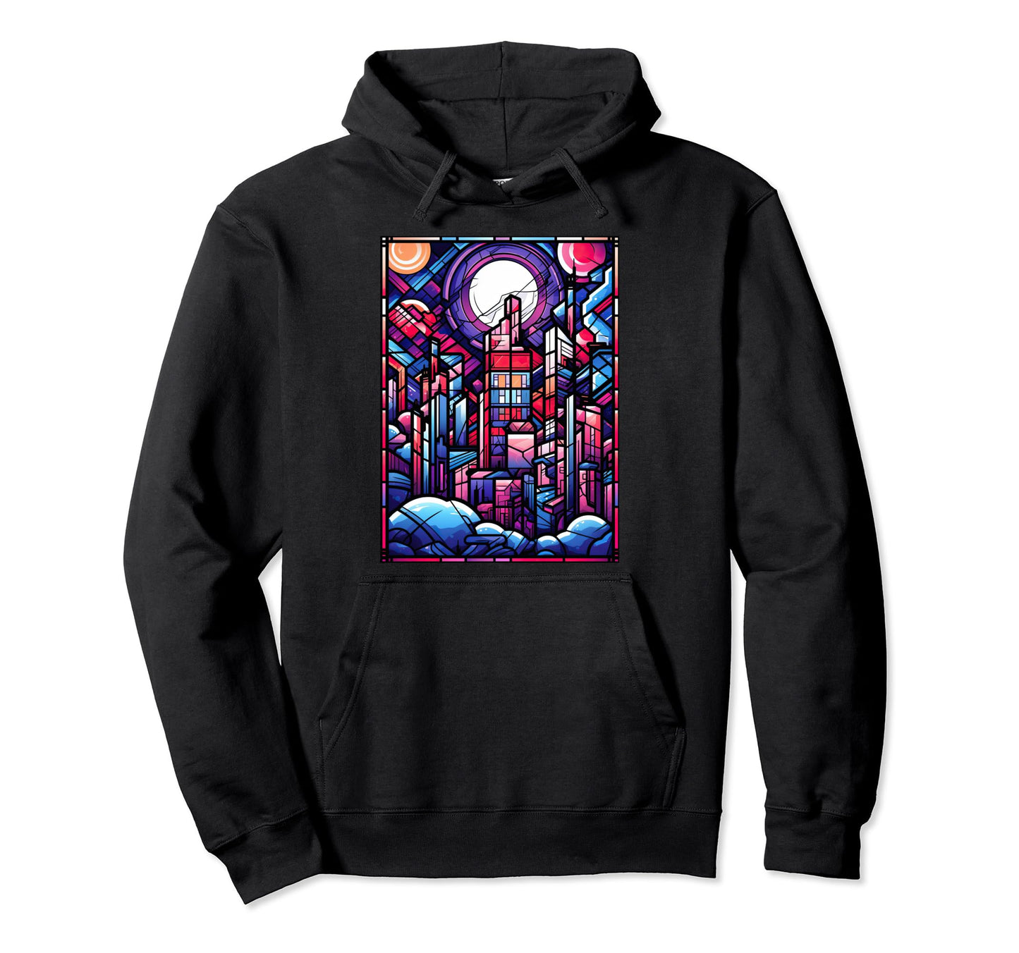 Geometric Stained Glass Vaporwave City Hoodie - Streetwear Style Unisex - T-Shirt, Sweatshirt, Hoodie
