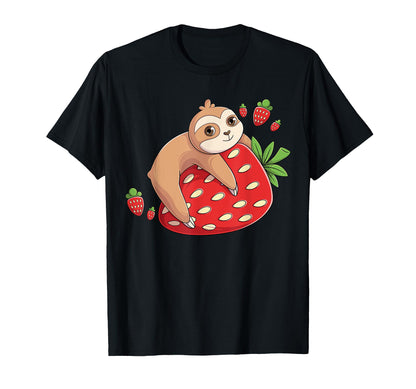 Strawberry Sloth Kawaii Aesthetic T-Shirt - Novelty Apparel Unisex - T-Shirt, Sweatshirt, Hoodie