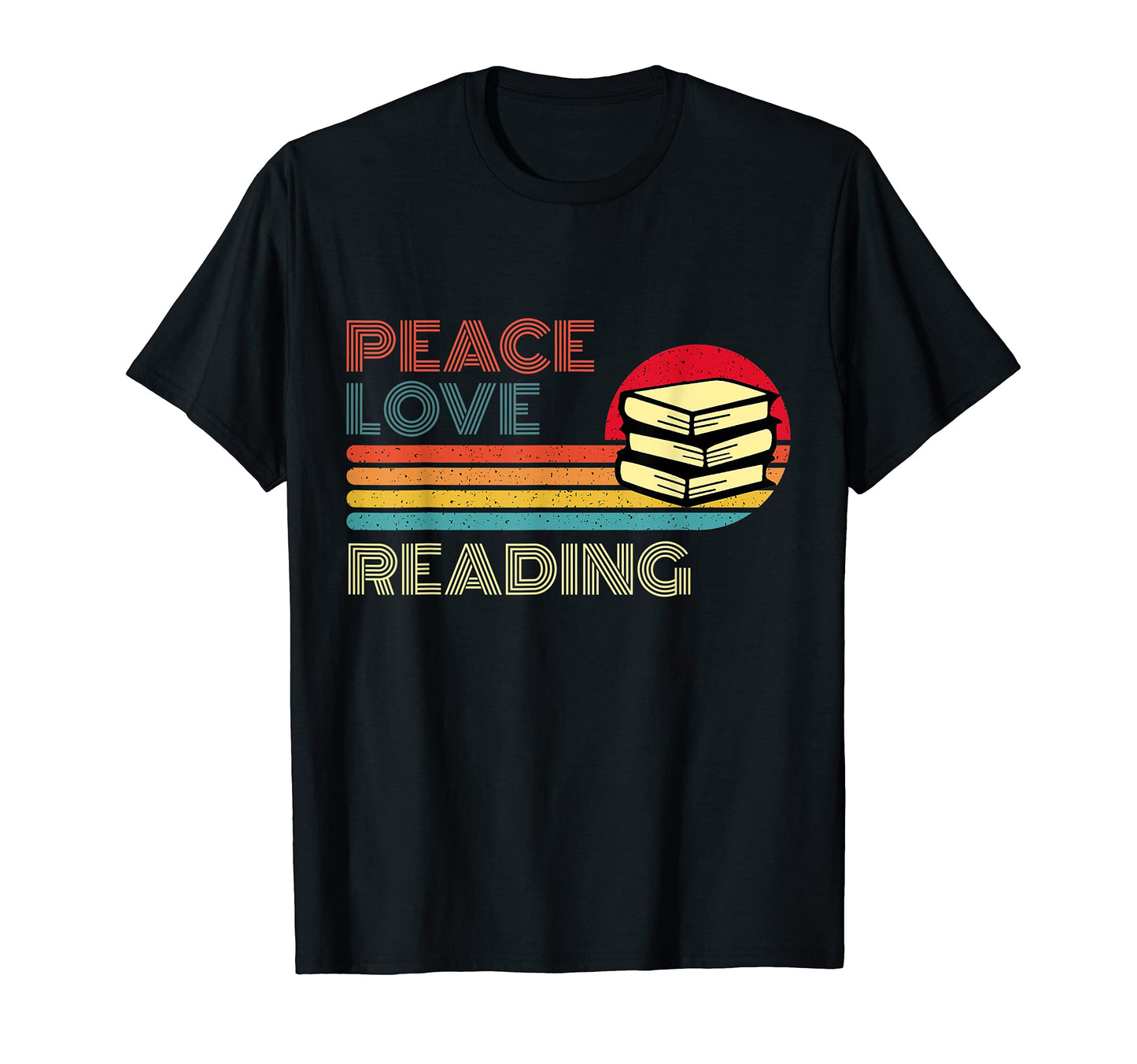 Peace Love Reading Striped Sunset Book T-Shirt - Unique Graphic for Adults - T-Shirt, Sweatshirt, Hoodie