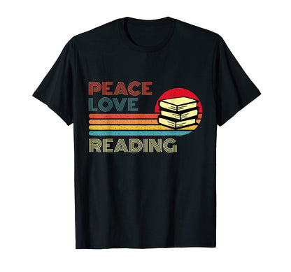 Peace Love Reading Striped Sunset Book T-Shirt - Unique Graphic for Adults - T-Shirt, Sweatshirt, Hoodie