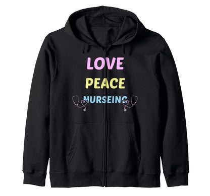 Love Peace Nursing Rn Lpn Gift Healthcare T-Shirt - Streetwear Style Unisex - T-Shirt, Sweatshirt, Hoodie