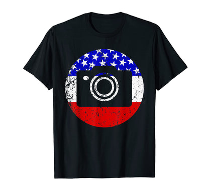 American Flag Photographer Camera T-Shirt - Graphic Print for Adults - T-Shirt, Sweatshirt, Hoodie