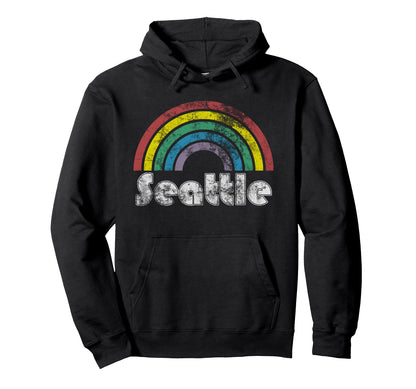 Seattle Rainbow 70S 80S Gay Pride Hoodie - Graphic Print Unisex - T-Shirt, Sweatshirt, Hoodie