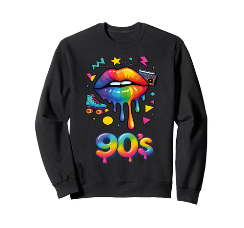 90S Pop Art Rainbow Lips Nostalgia Sweatshirt - Unique Graphic Men Women - T-Shirt, Sweatshirt, Hoodie