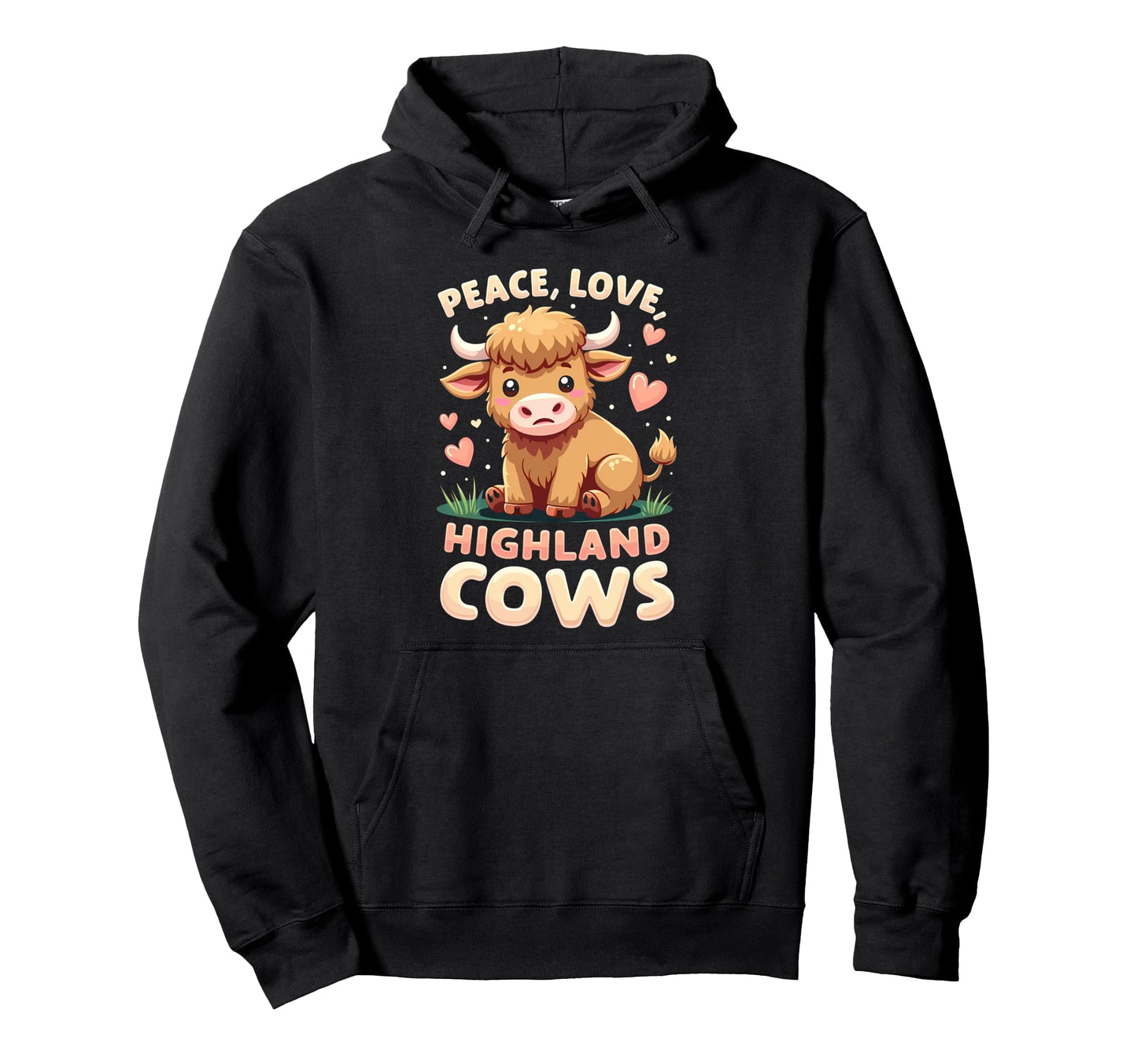 Highland Beef Cow Farmers Peace Love Hoodie - Custom Art Print Men Women - T-Shirt, Sweatshirt, Hoodie