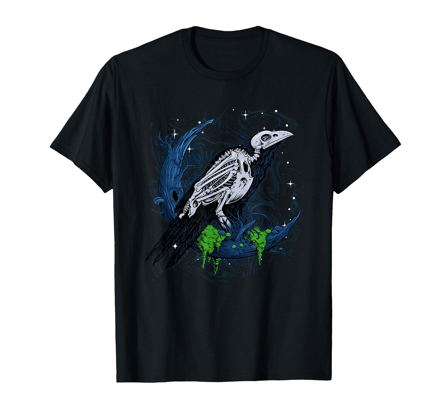 Mystical Skull Raven Bird Moon Aesthetic T-Shirt - Graphic Print Unisex - T-Shirt, Sweatshirt, Hoodie