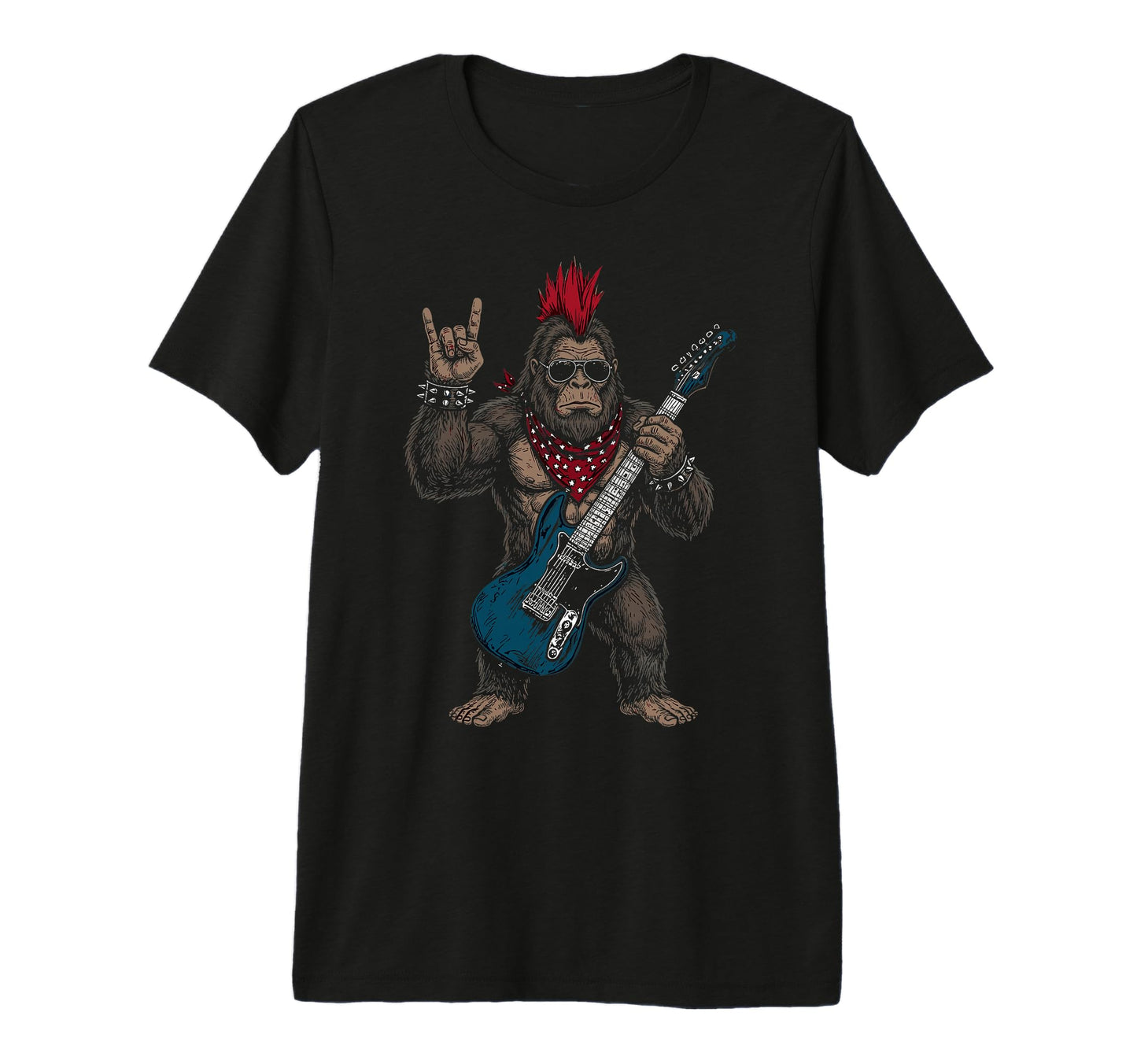 Funny Bigfoot Playing Guitar Usa T-Shirt - Fun Novelty Design Men Women - T-Shirt, Sweatshirt, Hoodie