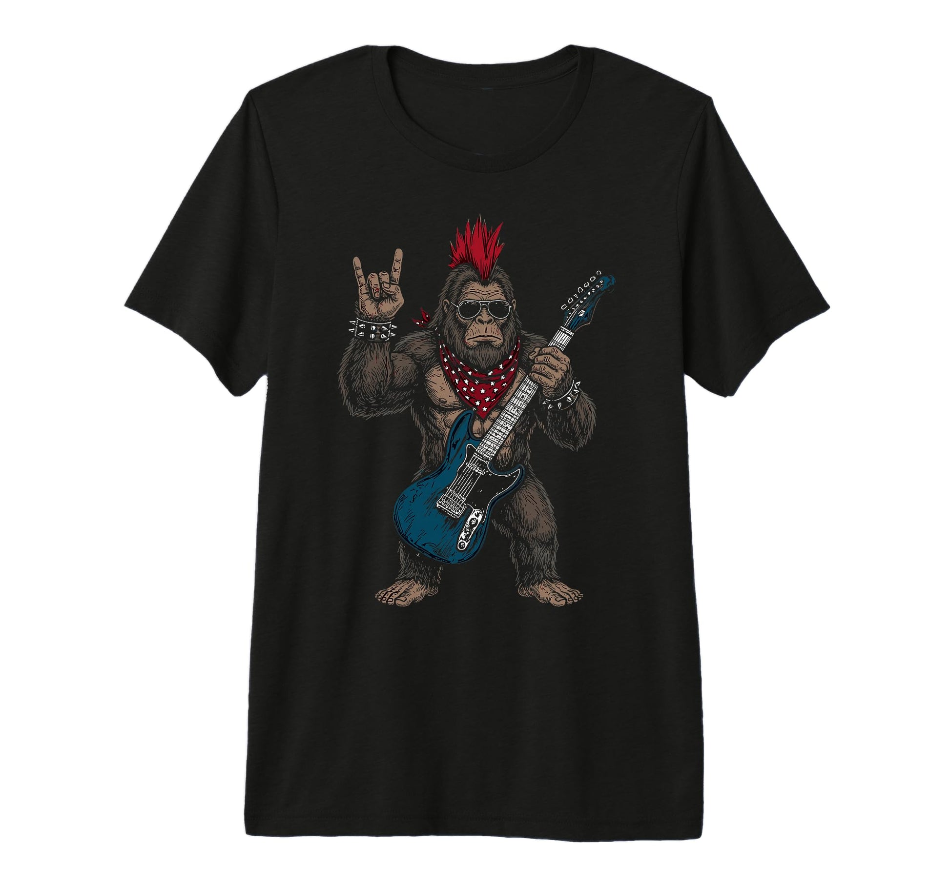 Funny Bigfoot Playing Guitar Usa T-Shirt - Fun Novelty Design Men Women - T-Shirt, Sweatshirt, Hoodie