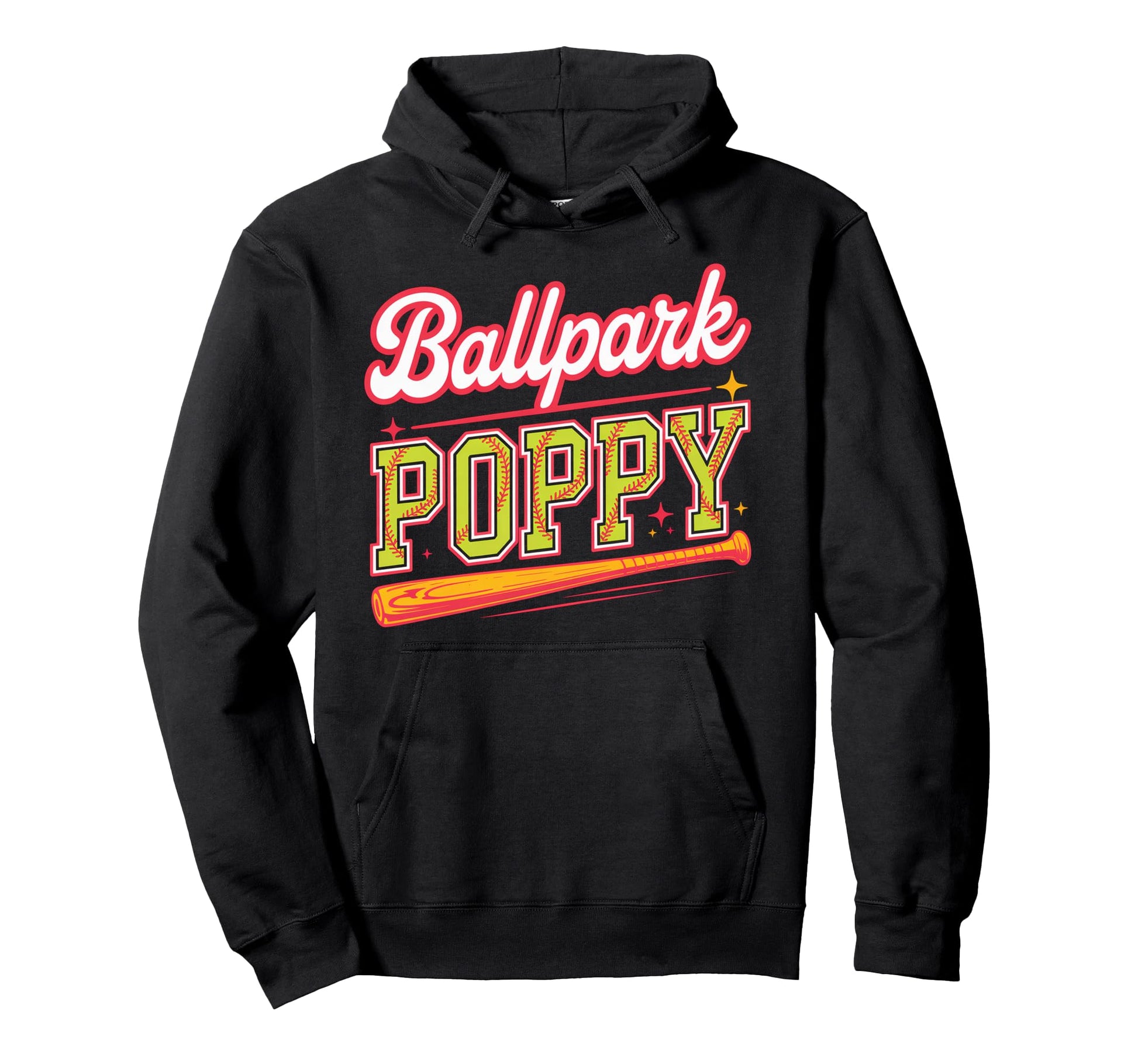 Ballpark Poppy Softball Grandpa Ball Game Hoodie - Trendy Graphic Unisex - T-Shirt, Sweatshirt, Hoodie