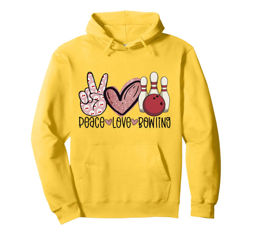Peace Love Bowling Love Funny Bowler Cherry Hoodie - Graphic Print Unisex - T-Shirt, Sweatshirt, Hoodie