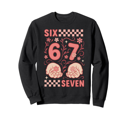 67 Groovy Floral Checkered 6 7 Sweatshirt - Streetwear Style for Adults - T-Shirt, Sweatshirt, Hoodie