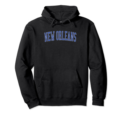 New Orleans La Distressed Blue Varsity Hoodie - Trendy Graphic for Adults - T-Shirt, Sweatshirt, Hoodie