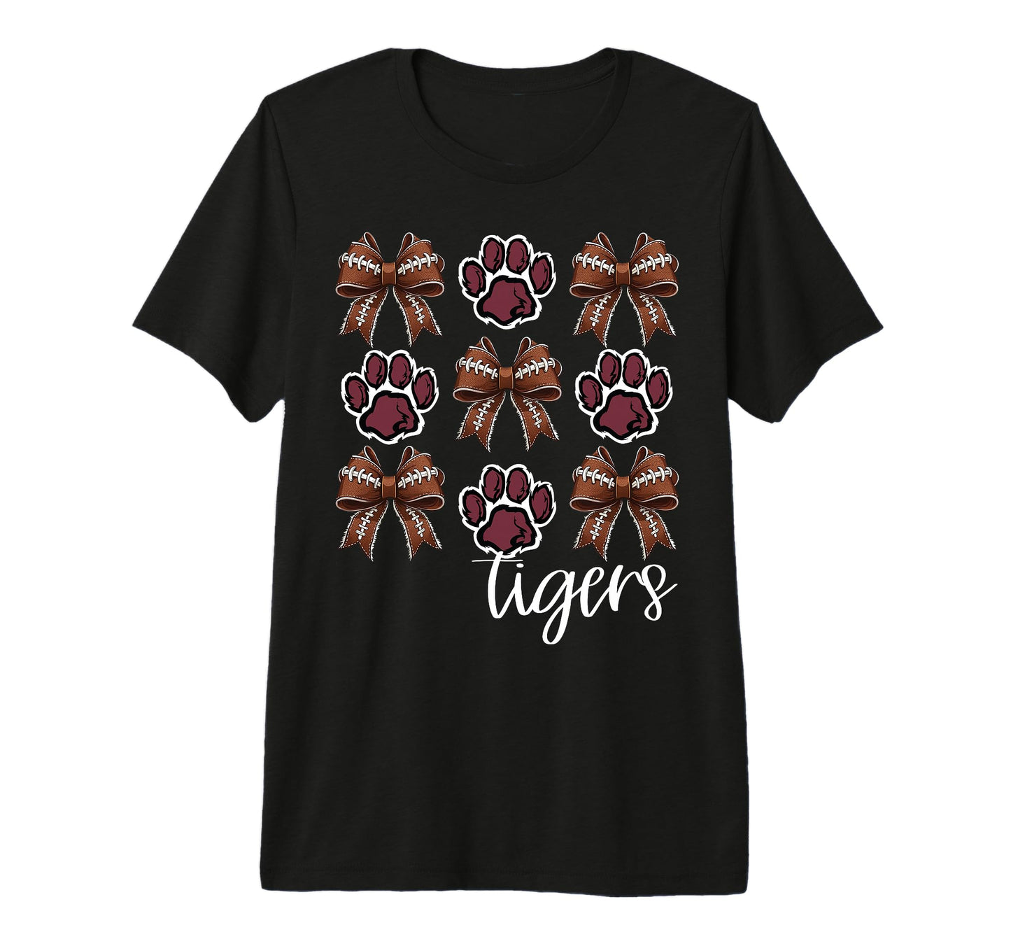 Tigers Football Mom Coquette Bows T-Shirt - Fun Novelty Design for Adults - T-Shirt, Sweatshirt, Hoodie