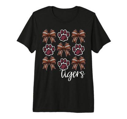 Tigers Football Mom Coquette Bows T-Shirt - Fun Novelty Design for Adults - T-Shirt, Sweatshirt, Hoodie
