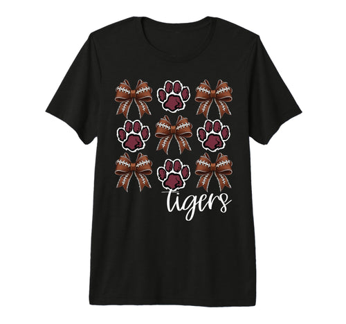 Tigers Football Mom Coquette Bows T-Shirt - Fun Novelty Design for Adults - T-Shirt, Sweatshirt, Hoodie
