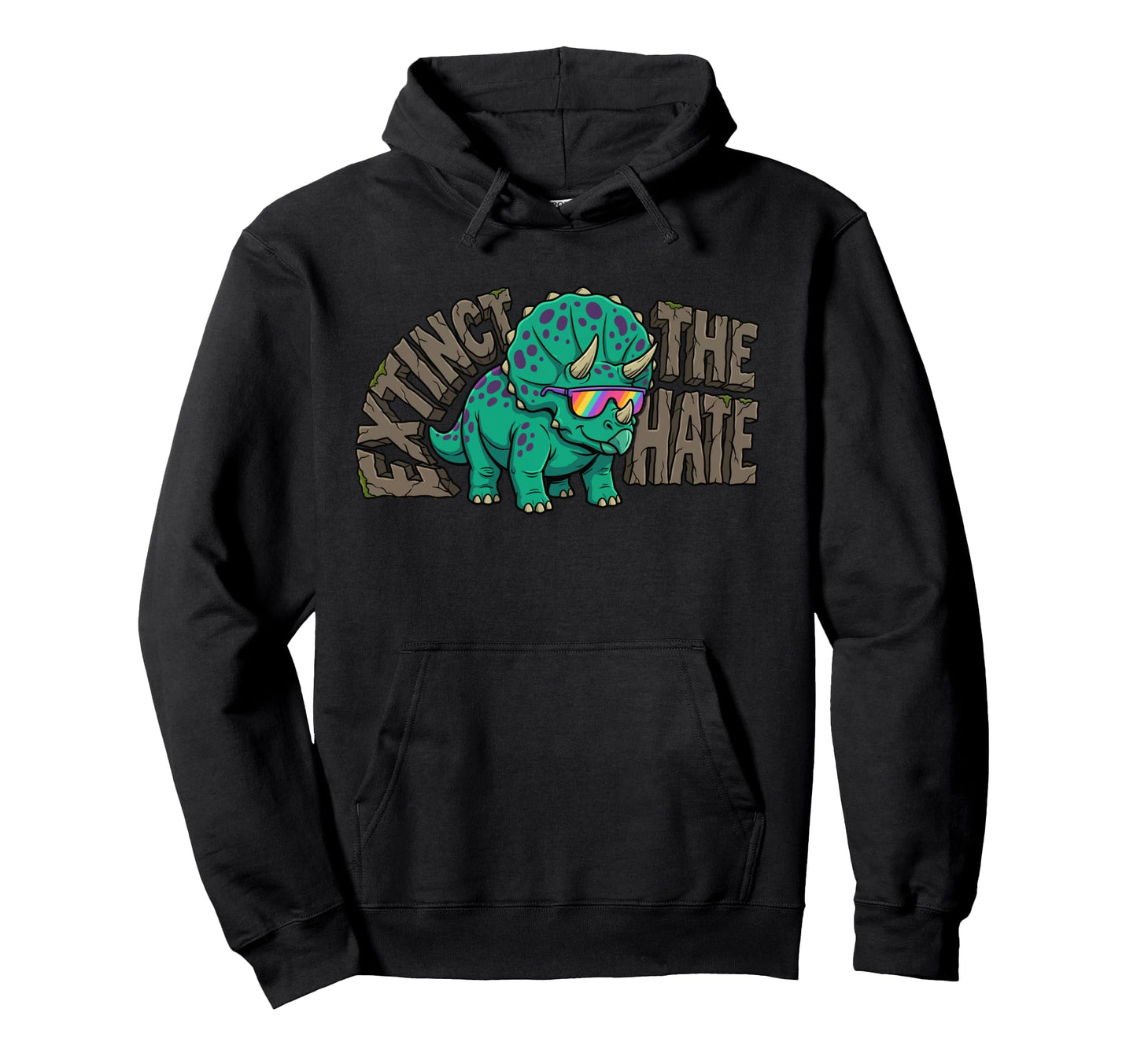 Triceratops Rainbow Extinct Hate Pride Hoodie - Unique Graphic Men Women - T-Shirt, Sweatshirt, Hoodie