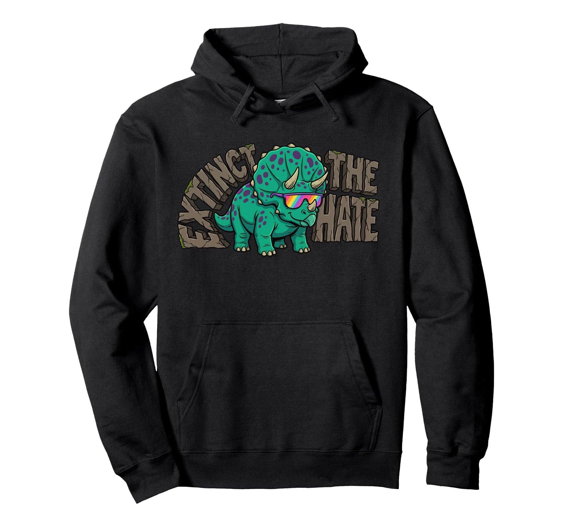 Triceratops Rainbow Extinct Hate Pride Hoodie - Unique Graphic Men Women - T-Shirt, Sweatshirt, Hoodie