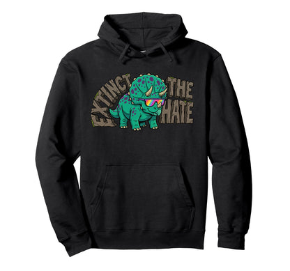 Triceratops Rainbow Extinct Hate Pride Hoodie - Unique Graphic Men Women - T-Shirt, Sweatshirt, Hoodie