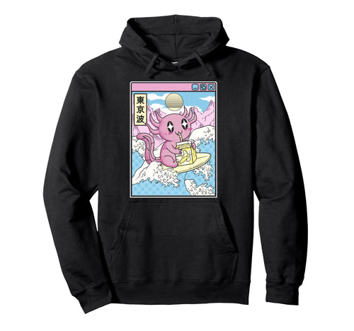 Surfing Axolotl Drinking Banana Milk Hoodie - Custom Art Print Unisex - T-Shirt, Sweatshirt, Hoodie