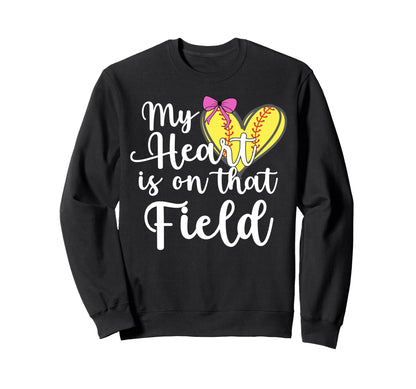Softball Mom Coquette Bow My Heart Sweatshirt - Custom Art Print Men Women - T-Shirt, Sweatshirt, Hoodie