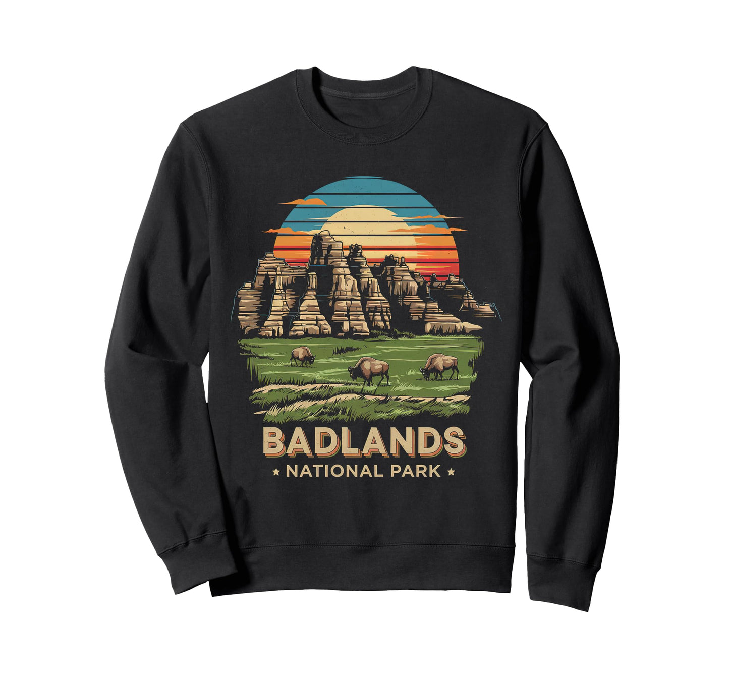Badlands National Park Bison Sunset Sweatshirt - Fun Novelty Design Unisex - T-Shirt, Sweatshirt, Hoodie