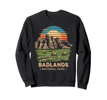 Badlands National Park Bison Sunset Sweatshirt - Fun Novelty Design Unisex - T-Shirt, Sweatshirt, Hoodie
