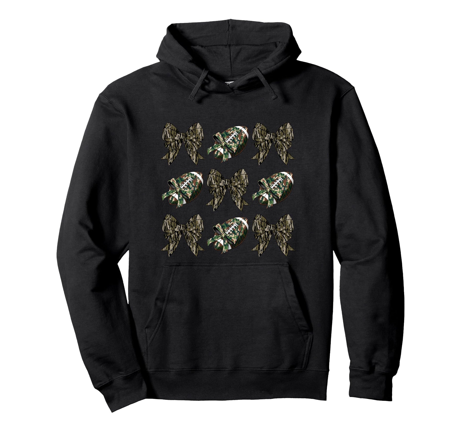 Camo Football Coquette Bow Football Hoodie - Aesthetic Graphic for Adults - T-Shirt, Sweatshirt, Hoodie