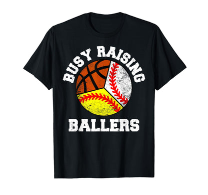 Busy Raising Ballers Funny Baseball T-Shirt - Minimalist Print Men Women - T-Shirt, Sweatshirt, Hoodie