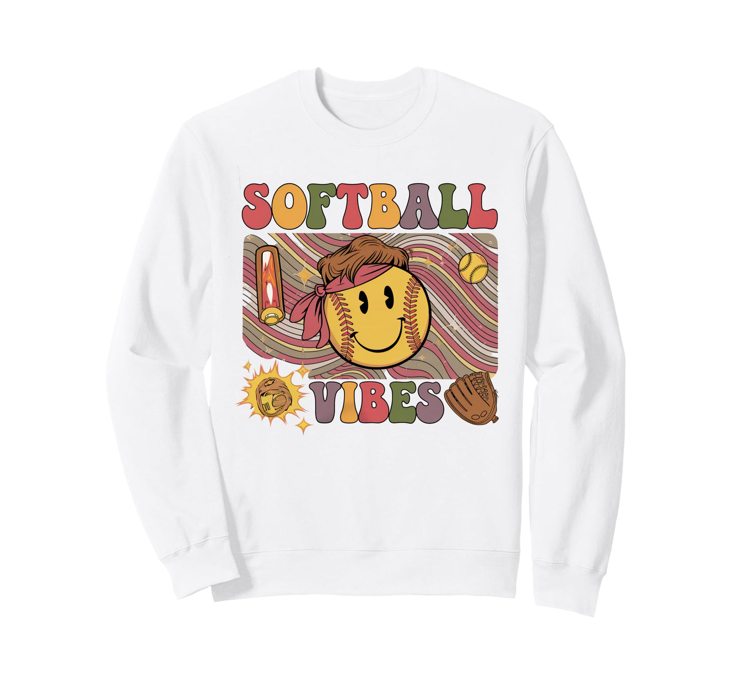 Softball Vibes Groovy Game Day Sweatshirt - Graphic Print for Adults - T-Shirt, Sweatshirt, Hoodie