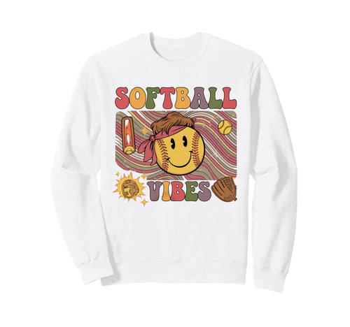 Softball Vibes Groovy Game Day Sweatshirt - Graphic Print for Adults - T-Shirt, Sweatshirt, Hoodie