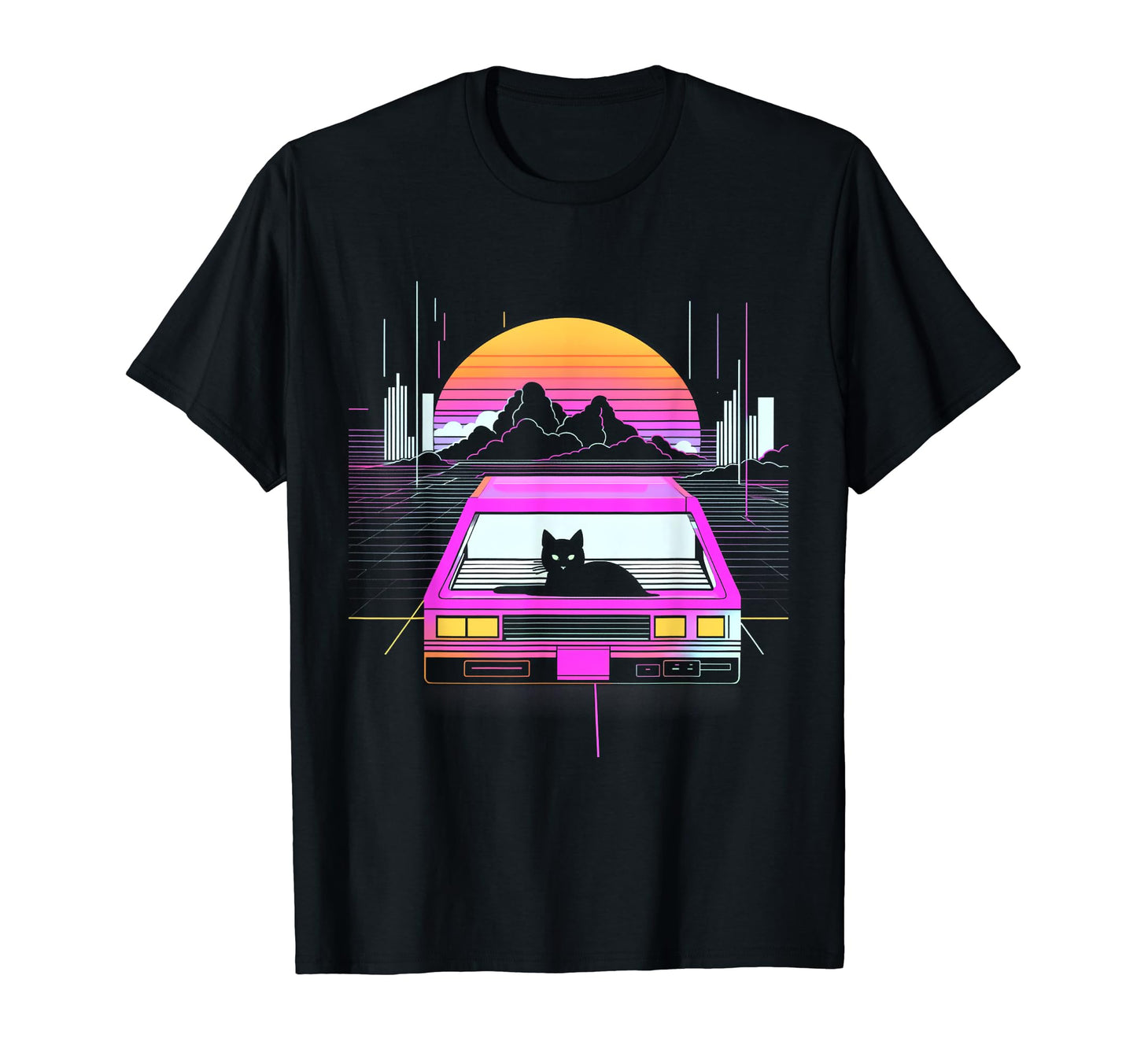 Retrowave Aesthetics Sunset Vaporwave Cat T-Shirt - Streetwear Style Unisex - T-Shirt, Sweatshirt, Hoodie