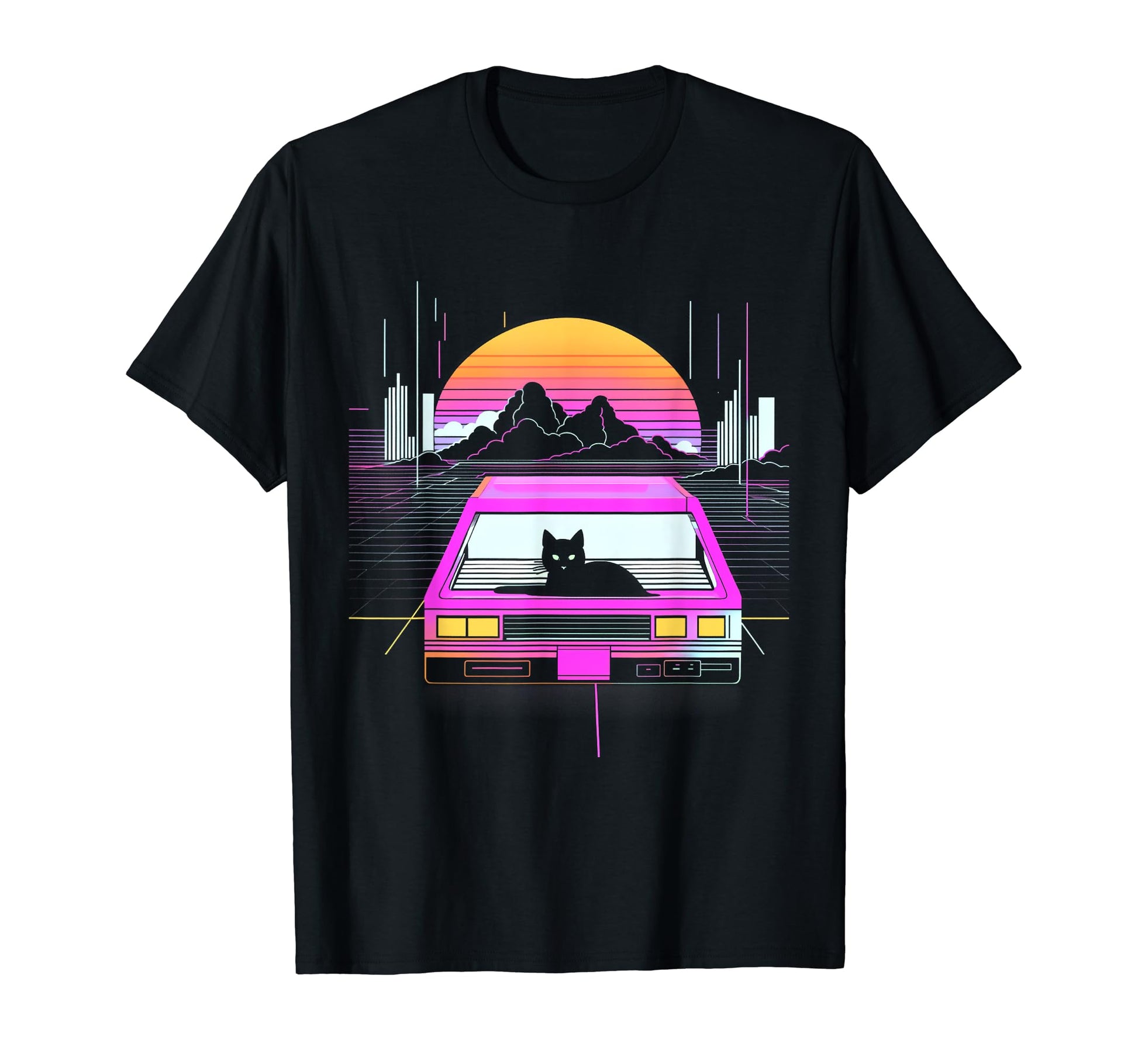 Retrowave Aesthetics Sunset Vaporwave Cat T-Shirt - Streetwear Style Unisex - T-Shirt, Sweatshirt, Hoodie