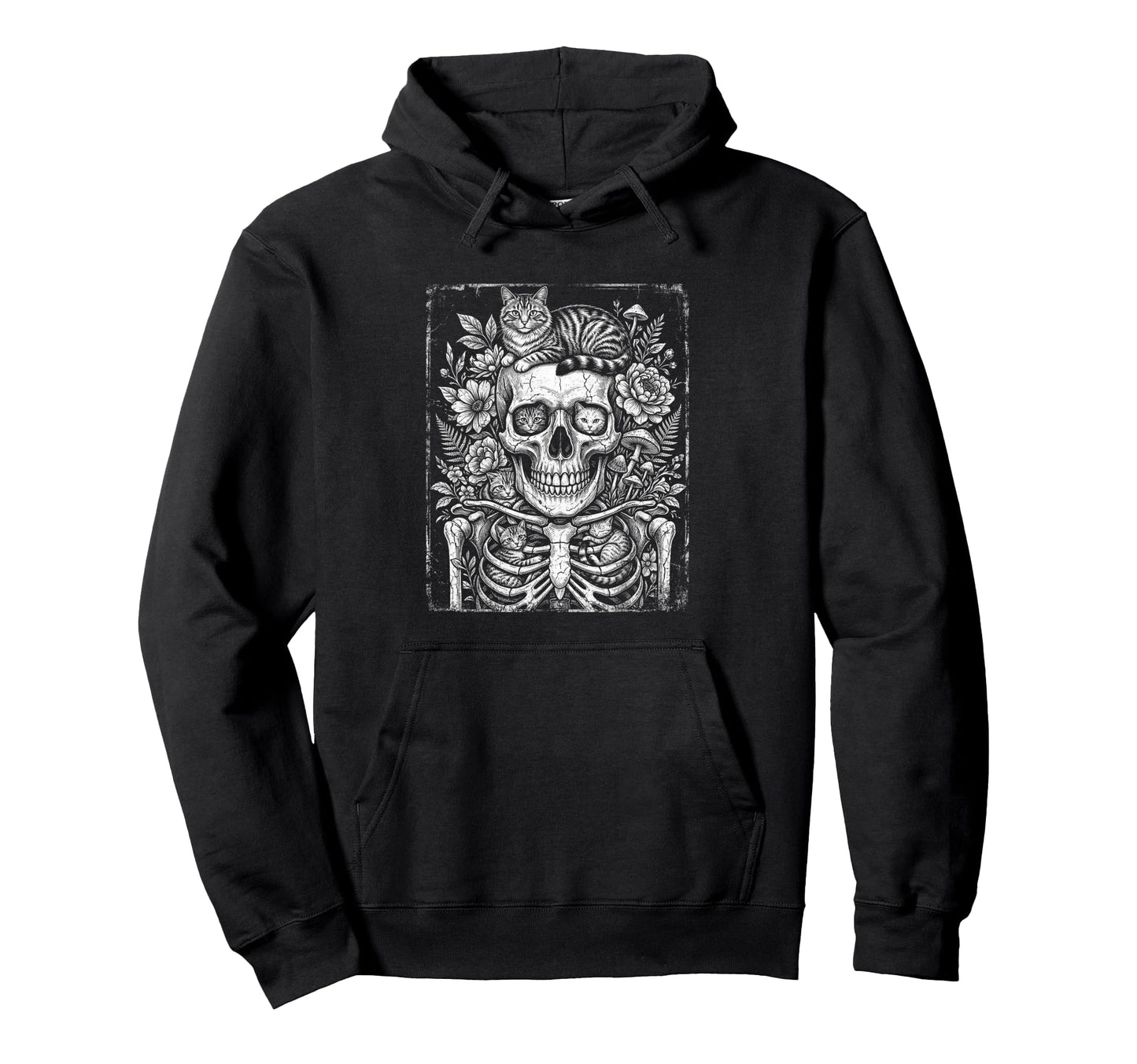 Skull Cat Skeleton Kitty Kitten Hoodie - Minimalist Print for Adults - T-Shirt, Sweatshirt, Hoodie
