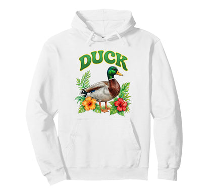 Duck Groovy Floral Duck Watercolor Boho Duck Hoodie - Unique Graphic Unisex - T-Shirt, Sweatshirt, Hoodie